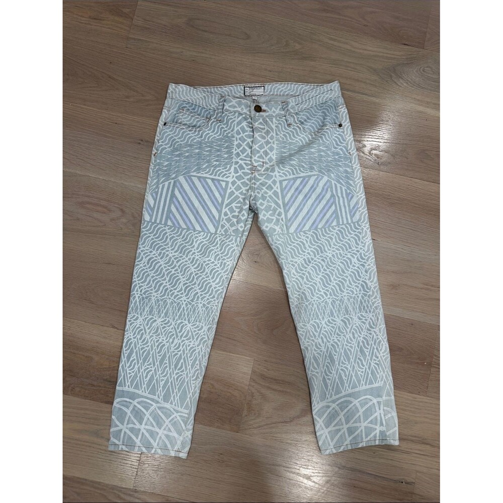 Current/Elliott Light Blue & White Patterned High-Rise Jeans